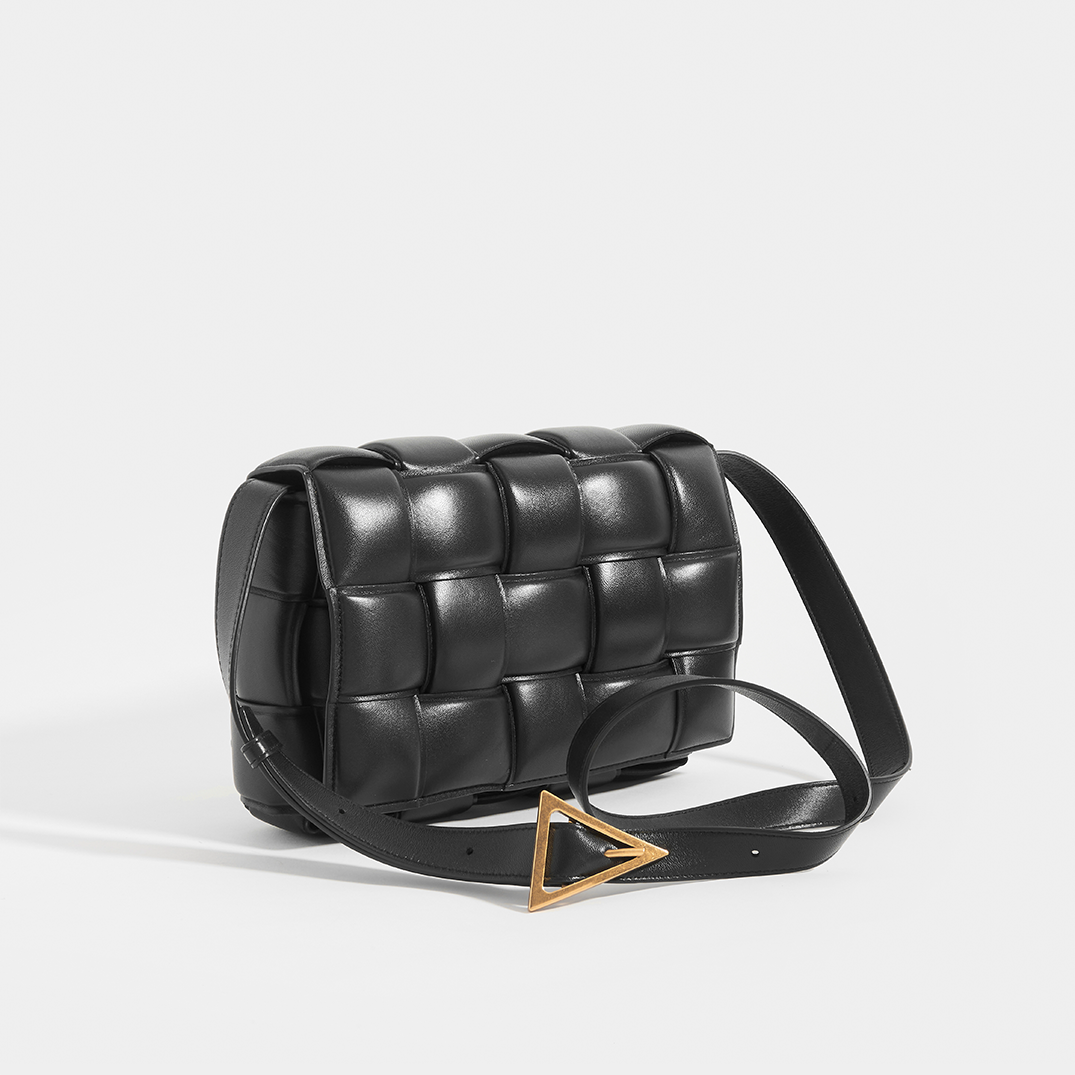 Padded Cassette Bag in Nero Leather with Gold Hardware