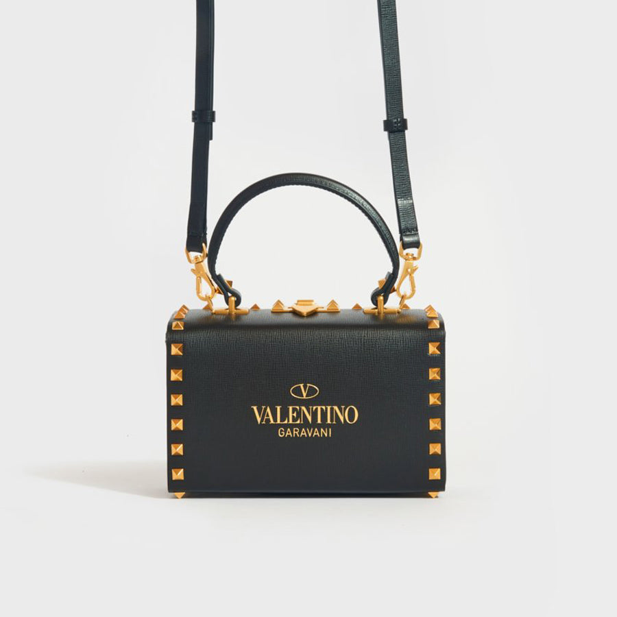 Valentino Garavani Black Rockstud Alcove Top Handle Bag