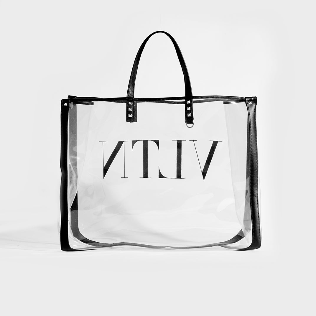 Garavani Grande Plage Leather-Trimmed Studded Logo-Print PVC Tote