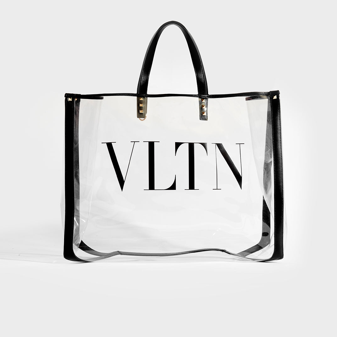 Garavani Grande Plage Leather-Trimmed Studded Logo-Print PVC Tote