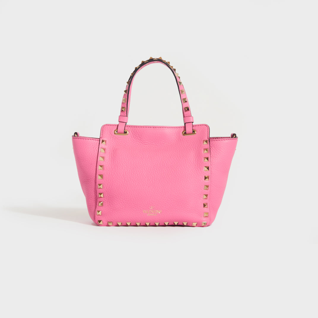 Valentino Rockstud Trapeze Tote in Fluo Pink