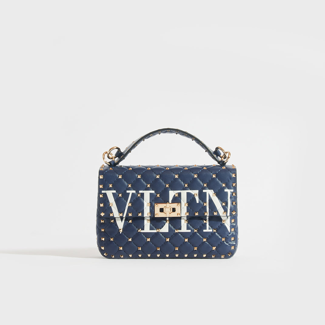 Valentino Garavani - Authenticated Rockstud Spike Handbag - Leather Navy Plain for Women, Good Condition