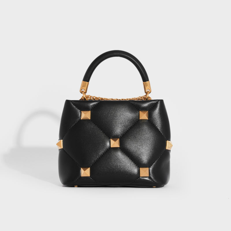 Garavani Roman Stud Small Quilted Leather Tote in Black