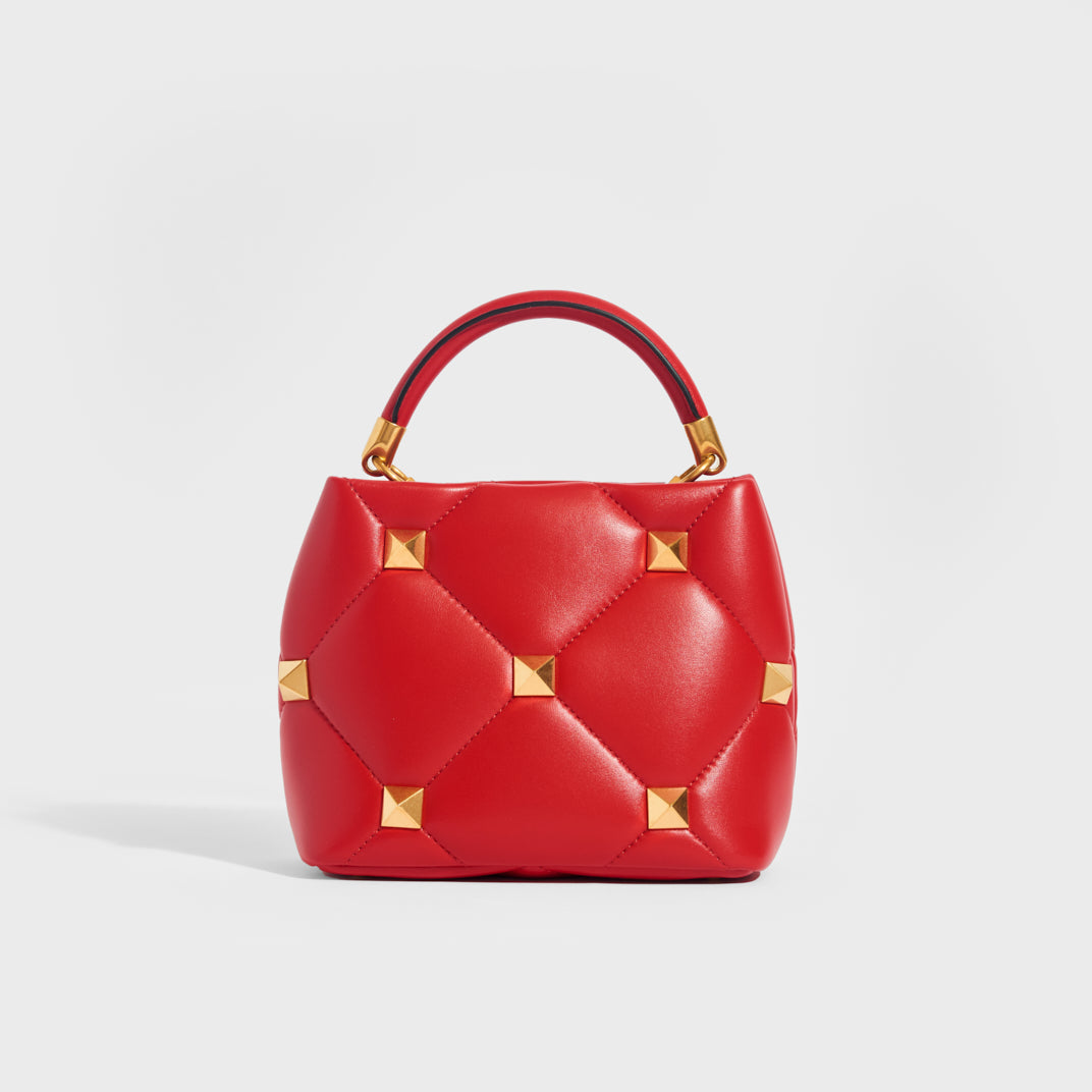 Garavani Roman Stud Small Quilted Leather Tote in Red