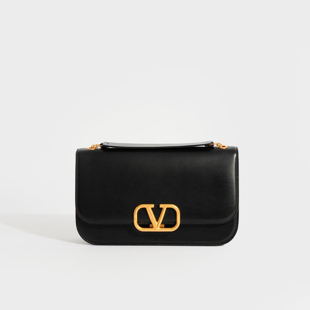 Valentino V-Logo Chain Leather Shoulder Bag - Stephzluxury