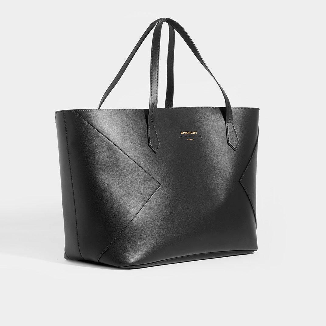 Wing Shopper Bag in Black Leather